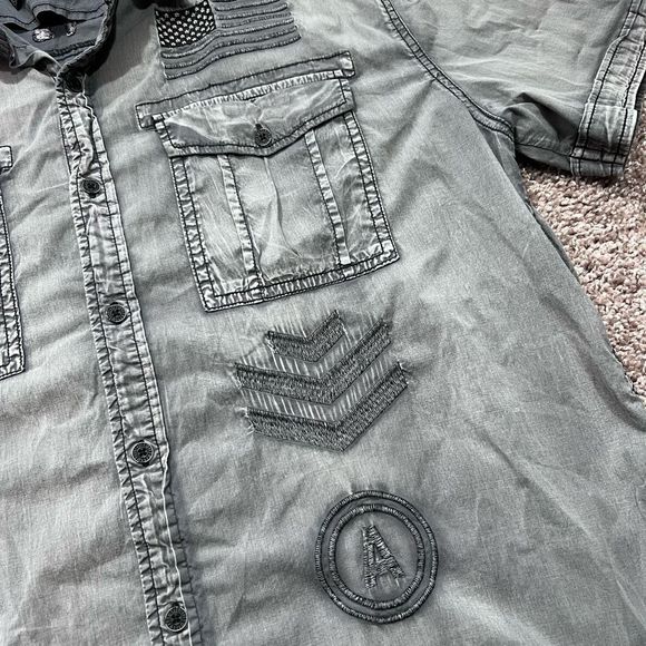 Affliction Black Premium Eagle Wing Button Stretch Shirt Mens Size XL Graphite - Picture 5 of 9